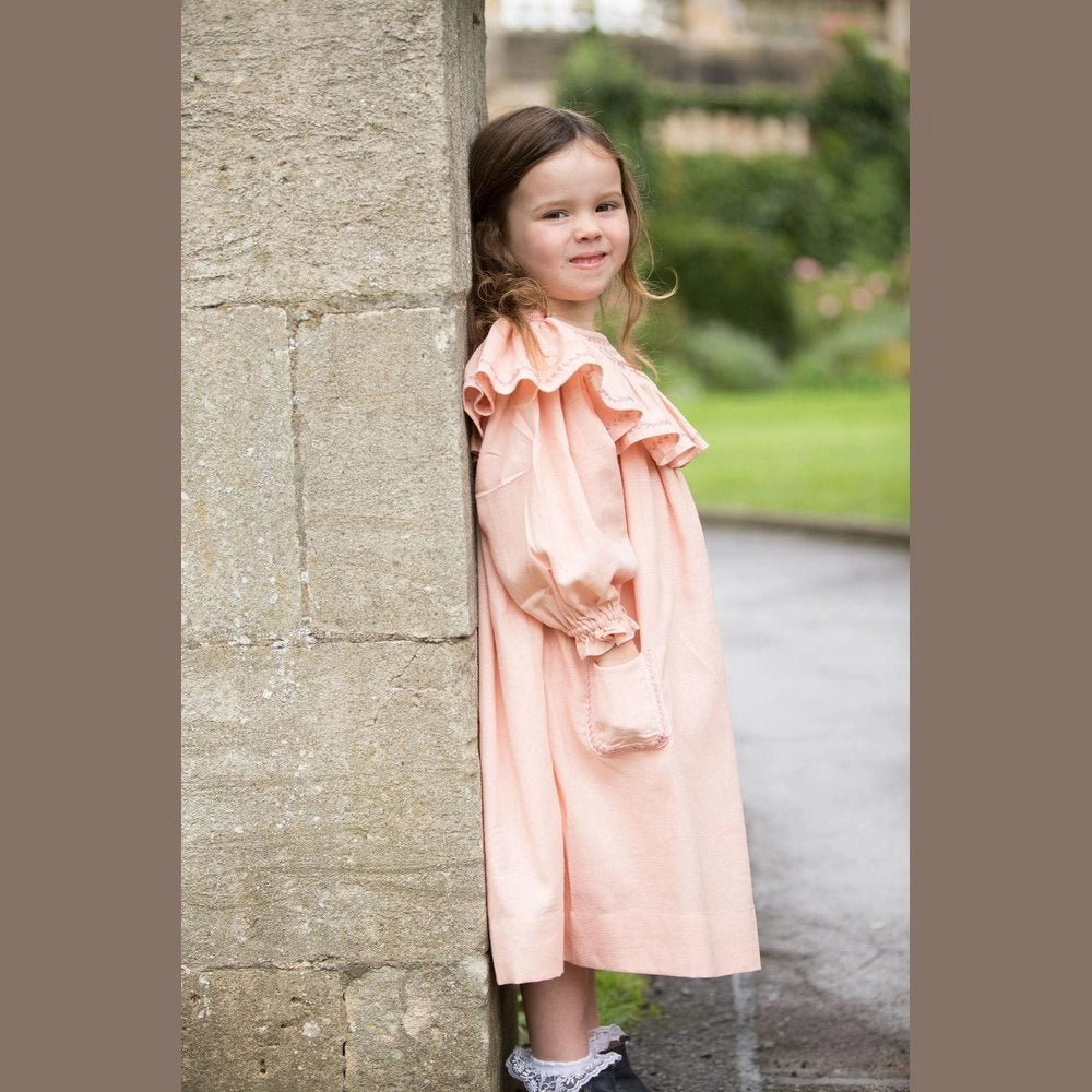 Smocked Linen Dress with Front Pockets for Girls - TilianKids