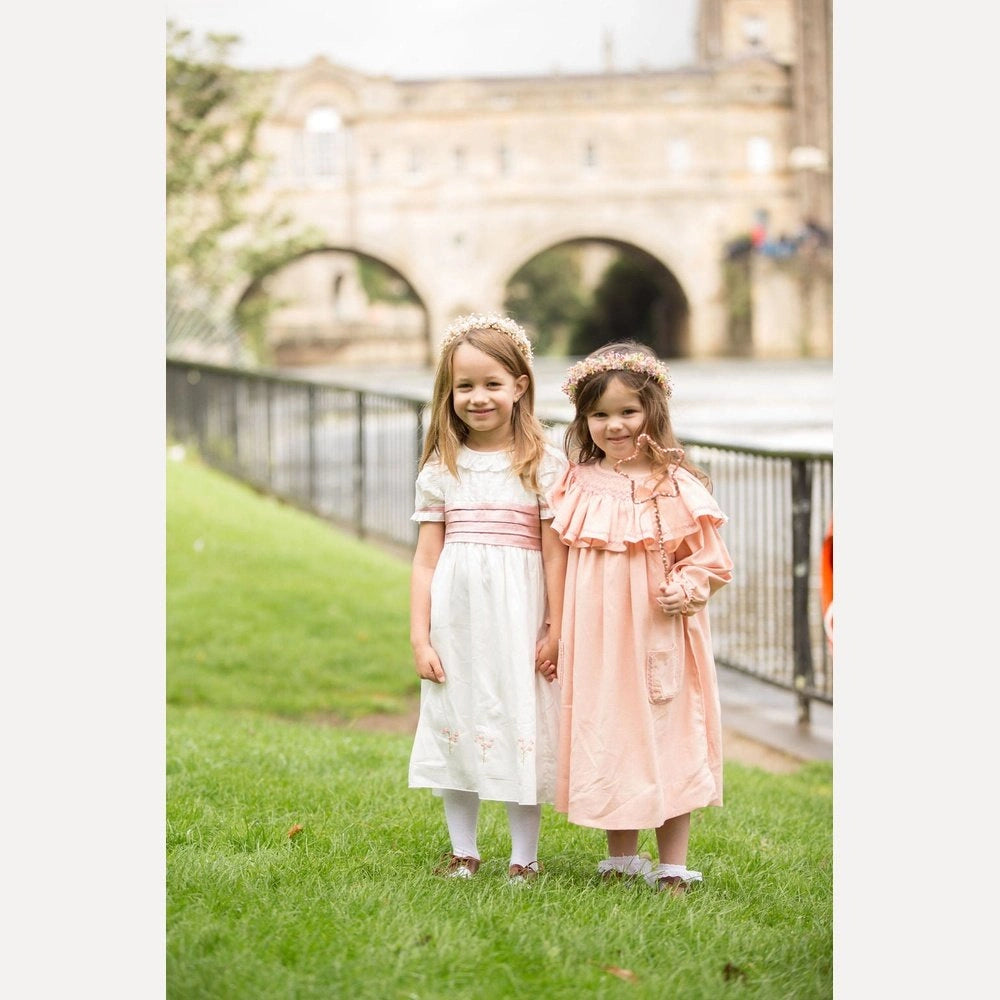 Smocked Linen Dress with Front Pockets for Girls - TilianKids