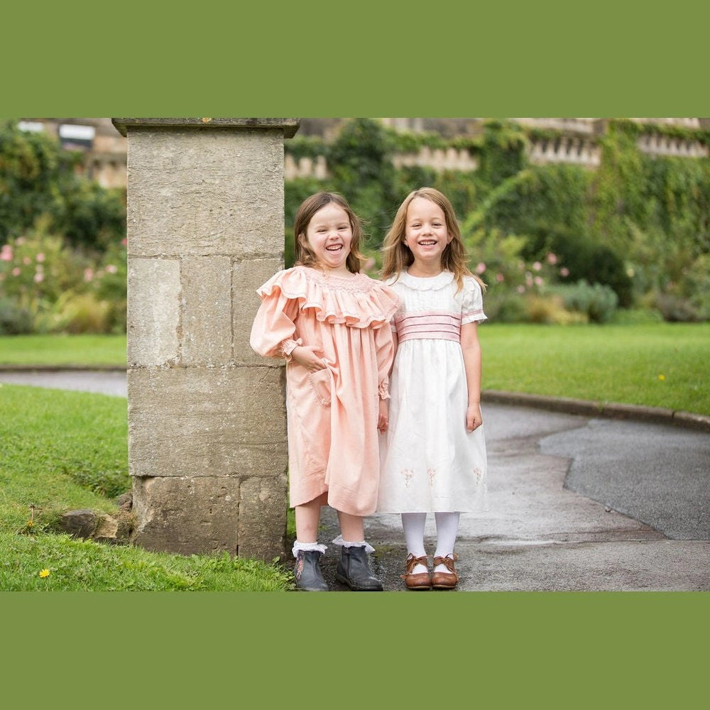Smocked Linen Dress with Front Pockets for Girls - TilianKids