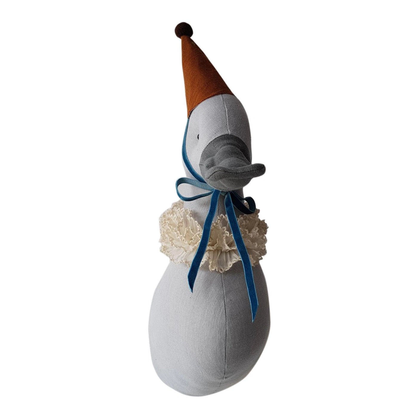 Handmade Linen Duck Circus with Brown Cap - Charming Nursery Decor