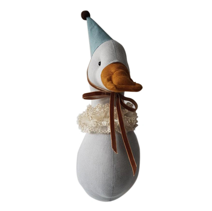 Handmade Pigeon Linen Duck Circus with Turquoise Cap - Charming Nursery Decor