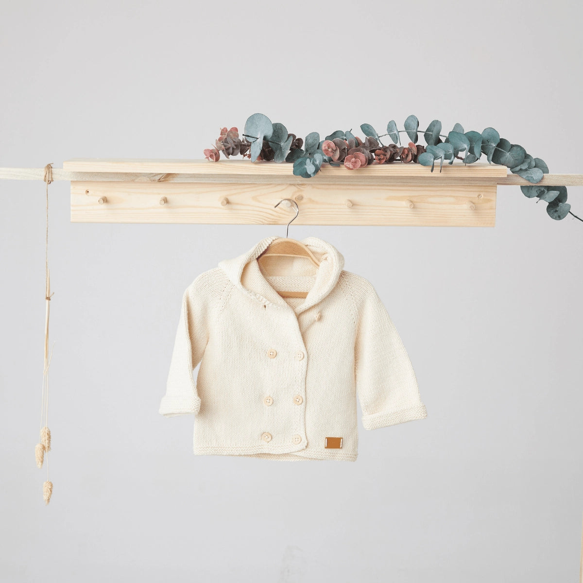 Natural Hooded Knitted Baby Cardigan