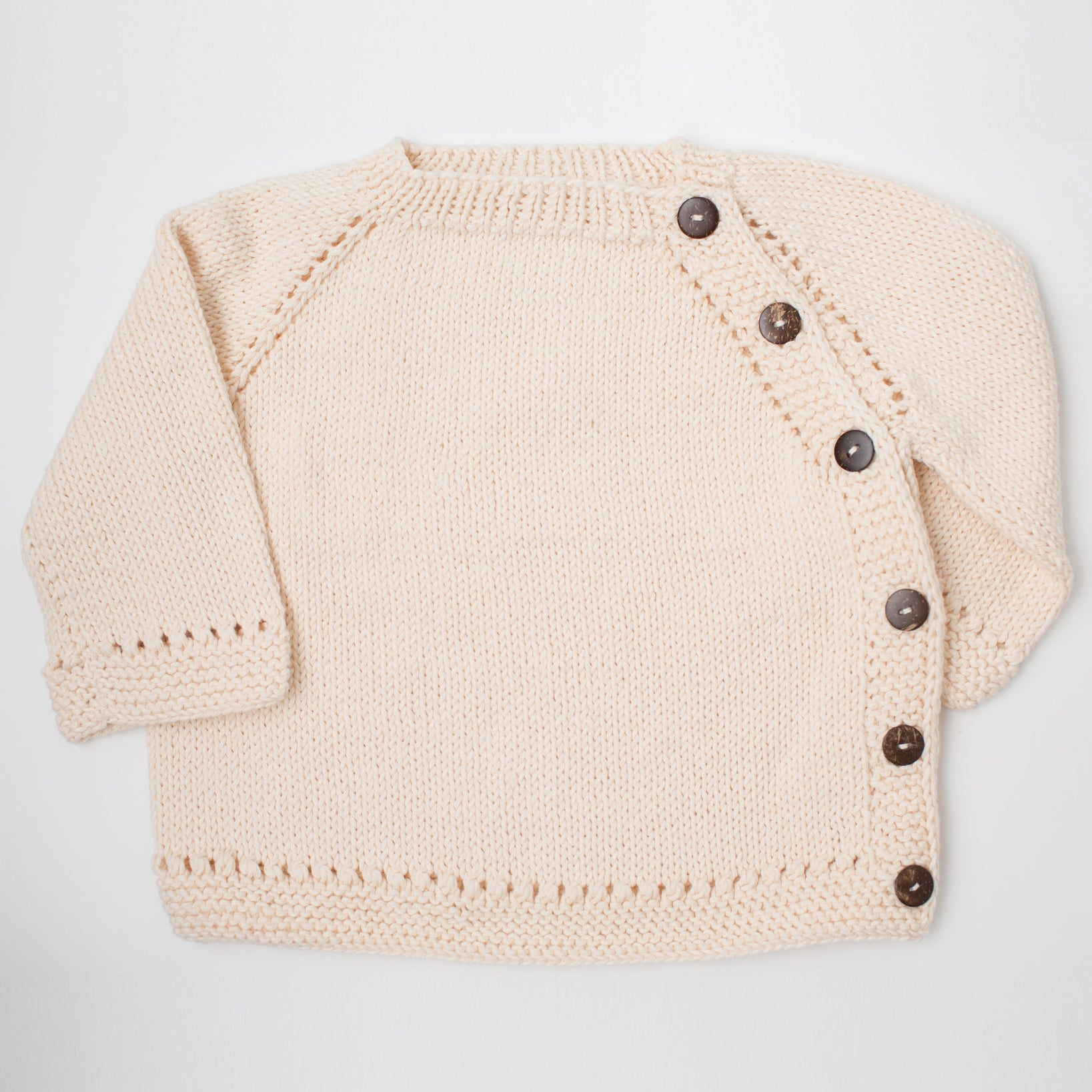 Elegant Natural Side-Buttoned Knitted Baby Cardigan