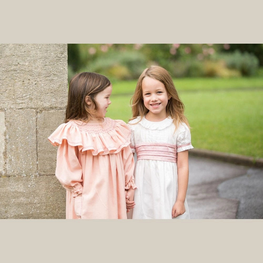 Smocked Linen Dress with Front Pockets for Girls - TilianKids