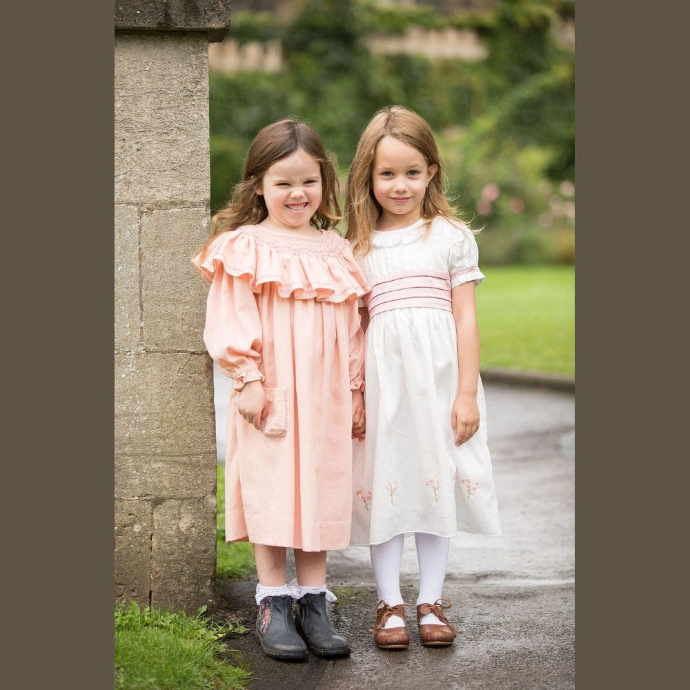 Smocked Linen Dress with Front Pockets for Girls - TilianKids