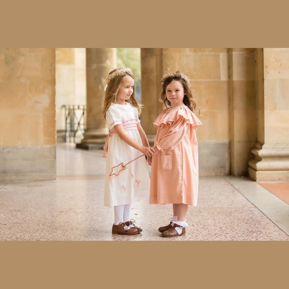 Smocked Linen Dress with Front Pockets for Girls - TilianKids