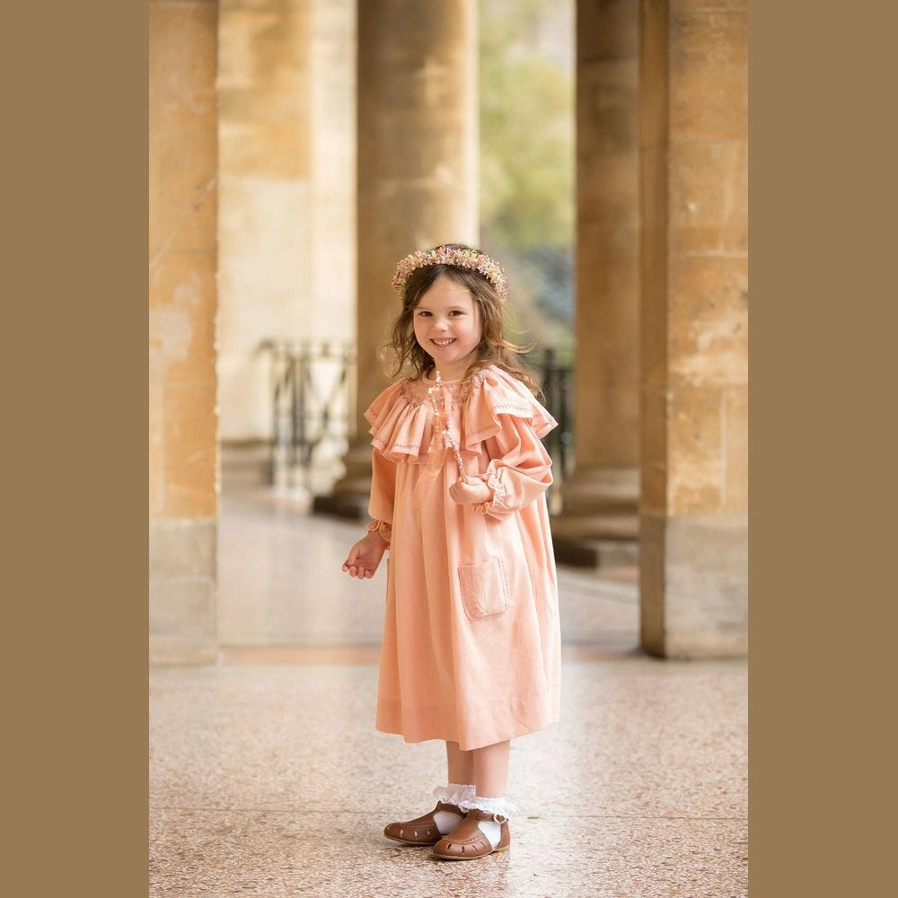 Smocked Linen Dress with Front Pockets for Girls - TilianKids