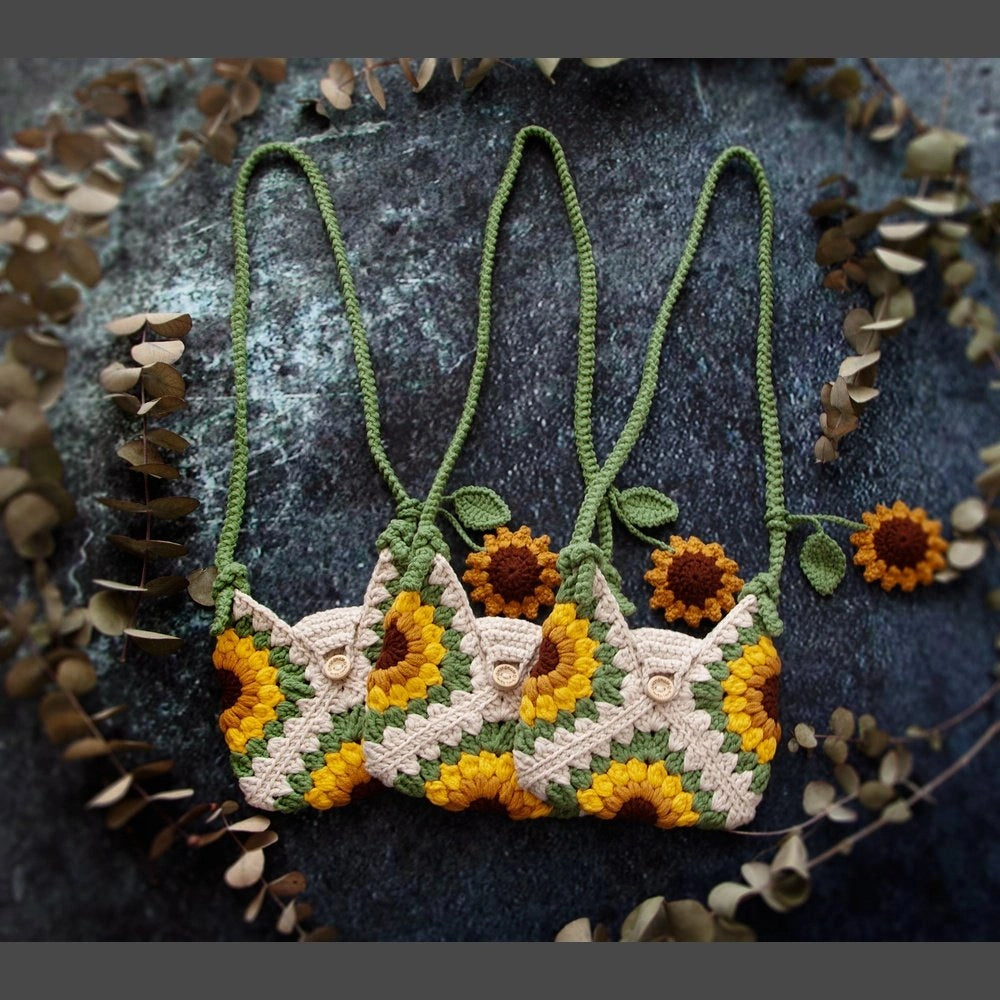 Sunflower Embroidered Knitted Girl's Bags - TilianKids