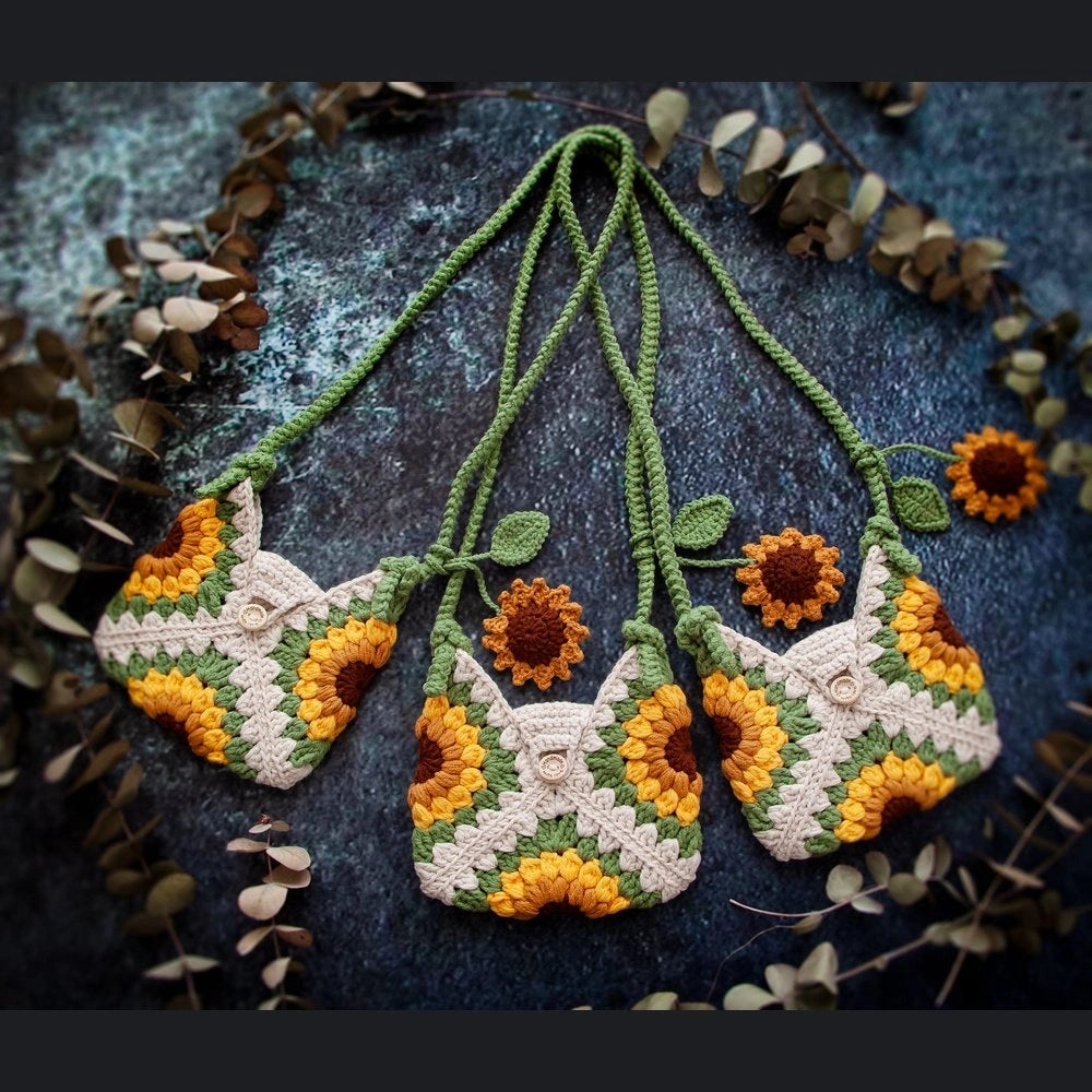 Sunflower Embroidered Knitted Girl's Bags - TilianKids