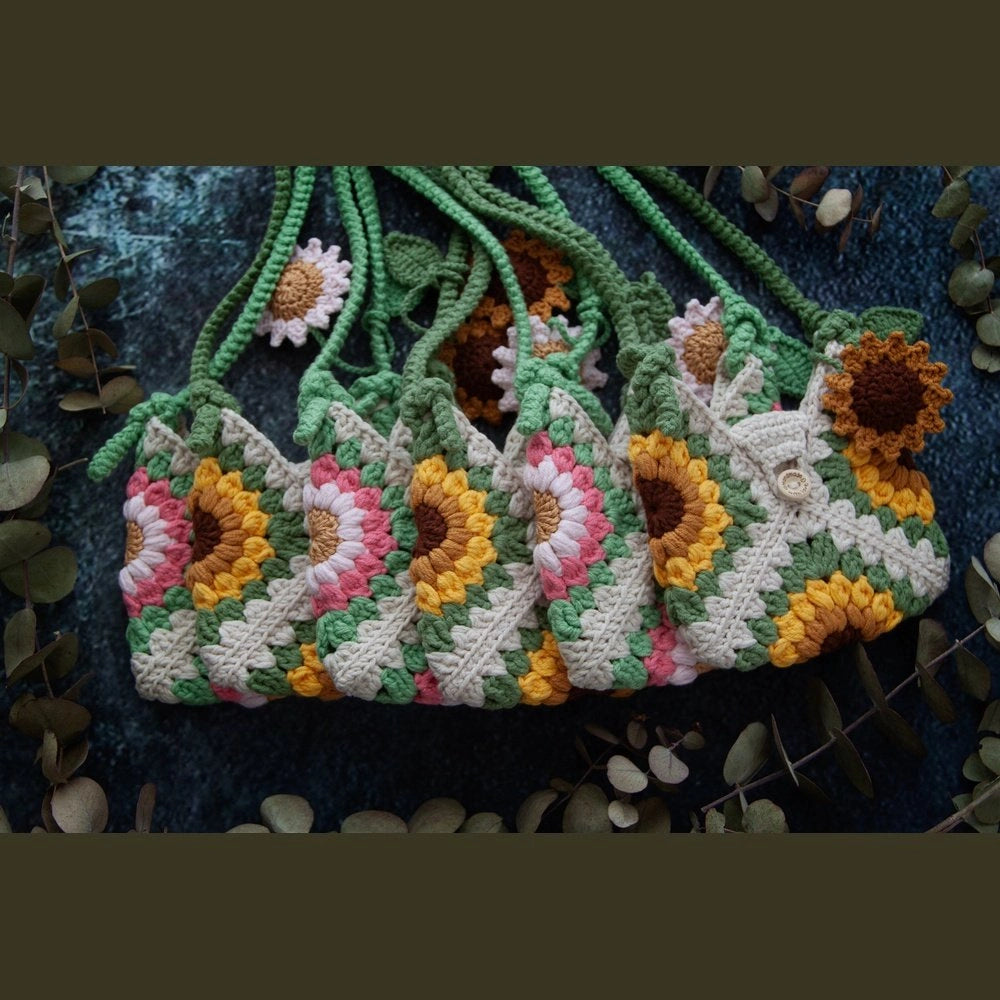 Sunflower Embroidered Knitted Girl's Bags - TilianKids