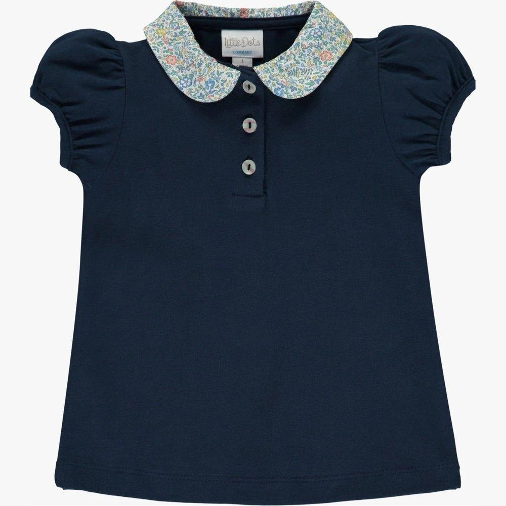 Navy Blue Girls Polo Shirt with Liberty Eloise - TilianKids