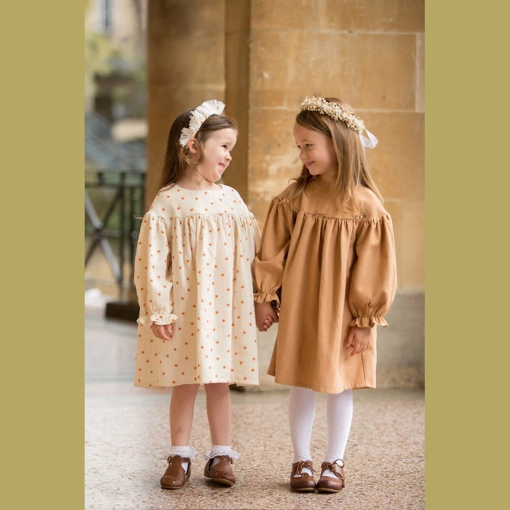 Linen Mushroom Design Brown Dress - TilianKids