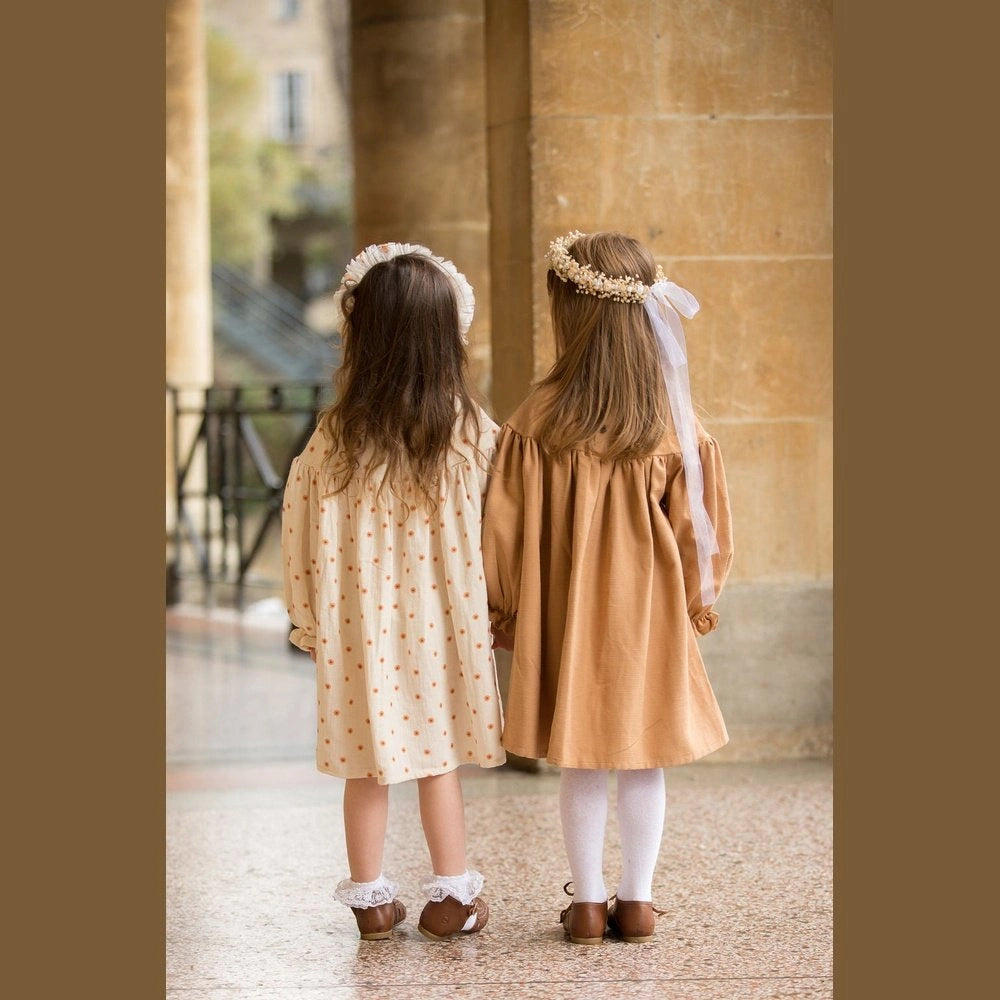 Linen Mushroom Design Brown Dress - TilianKids