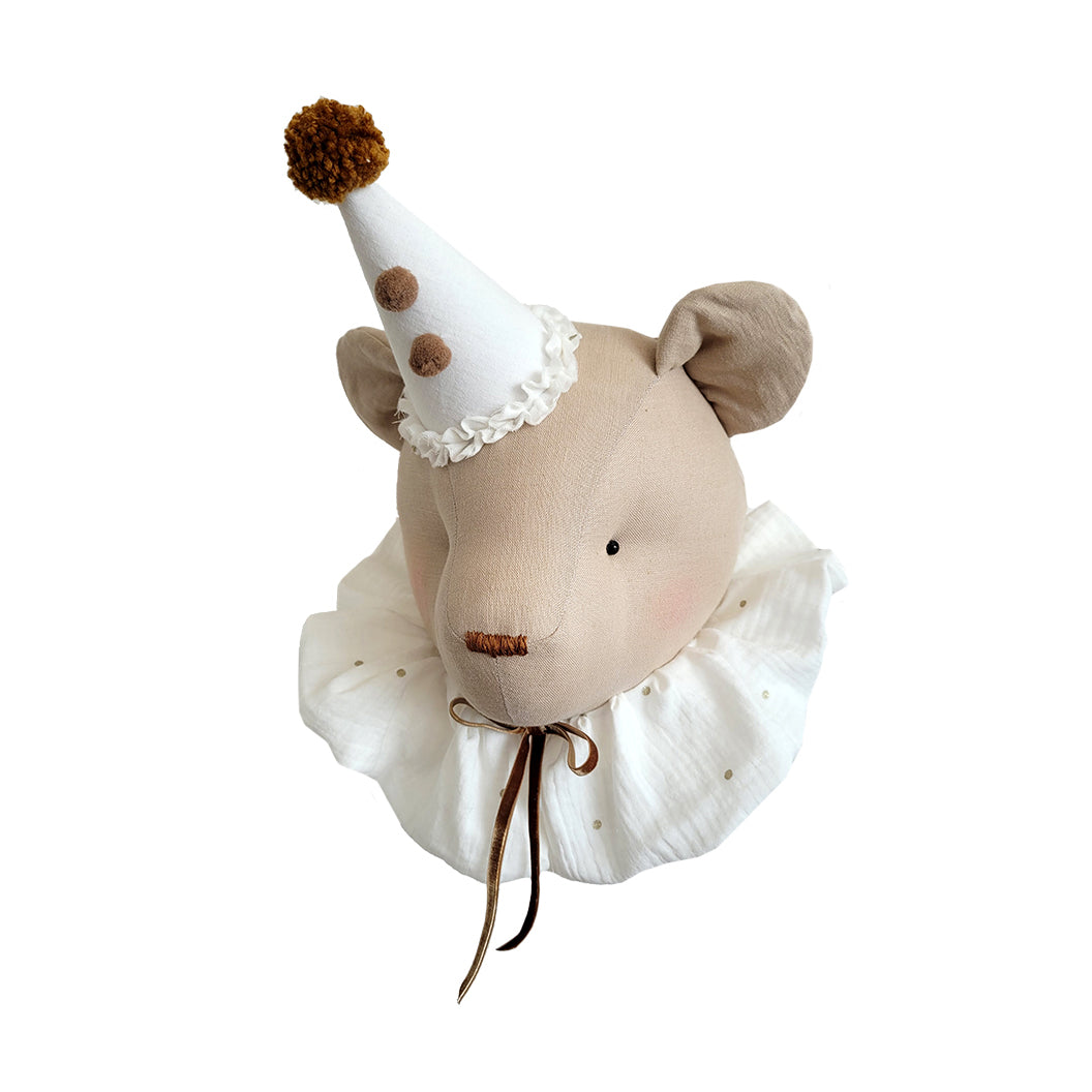 Handmade Beige Linen Bear with Cream Collar - Elegant Nursery Decor