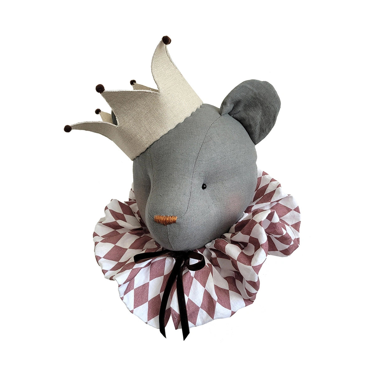 Handmade Graphite Linen Bear with Golden Crown - Elegant Nursery Decor