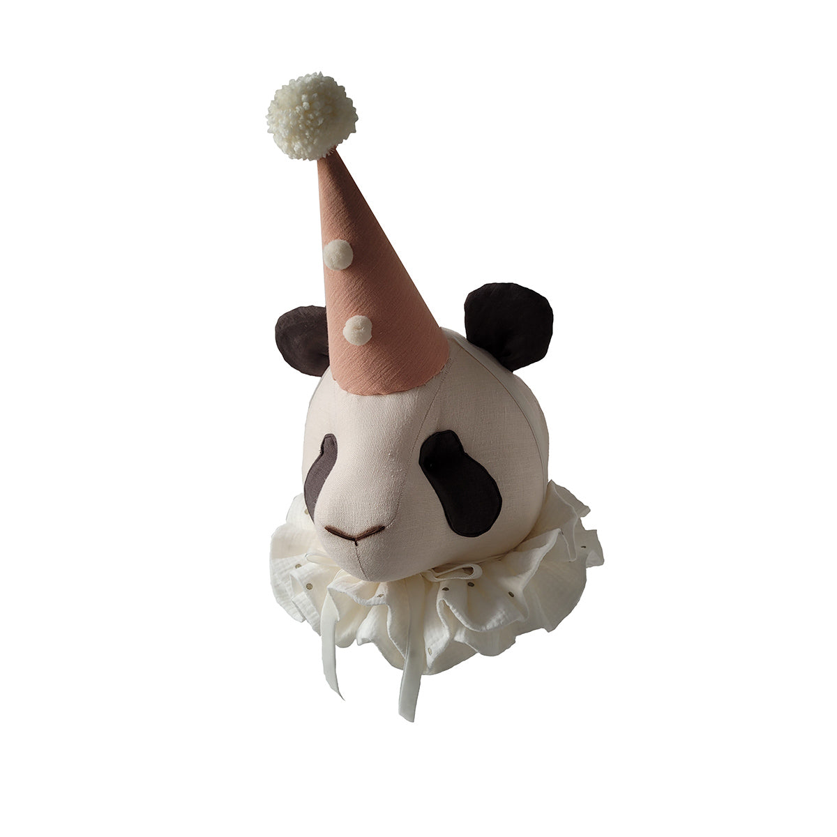 Handmade Light Beige Linen Panda with Cap - Charming Nursery Decor