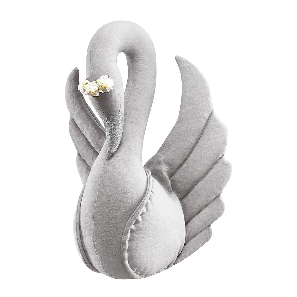 Handmade Light Grey Linen Swan - Elegant Nursery Decor