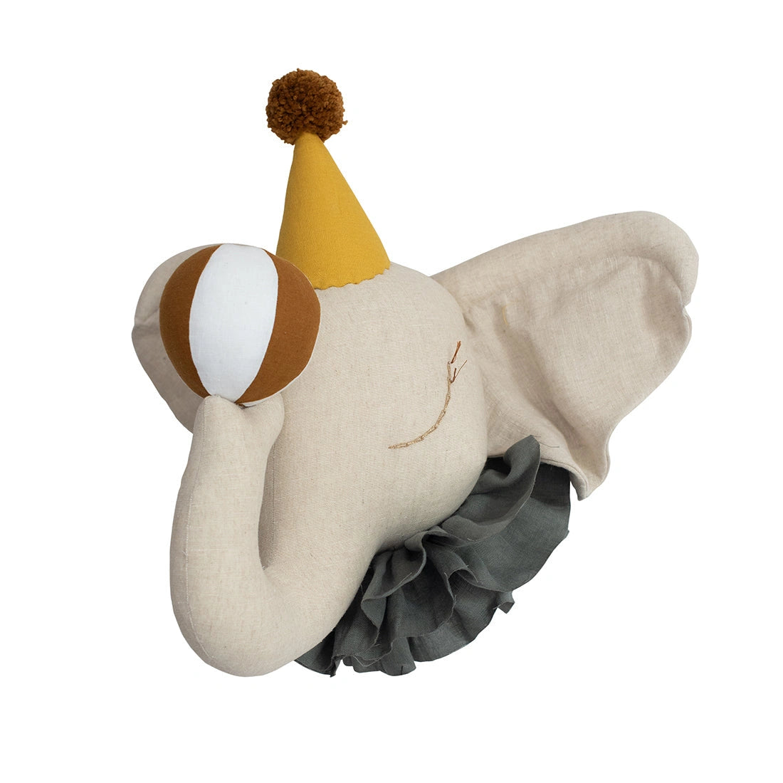 Handmade Linen Circus Elephant with Yellow Cap - Enchanting Nursery Decor