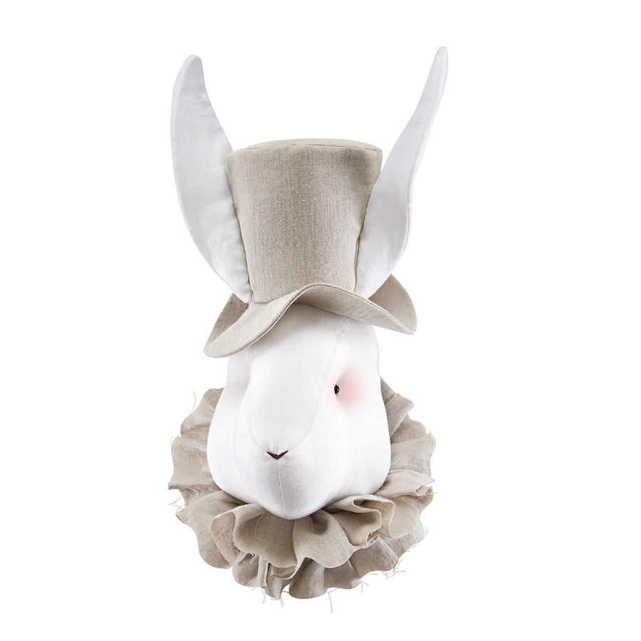 Handmade Linen Rabbit with Beige Hat - Charming Nursery Decor