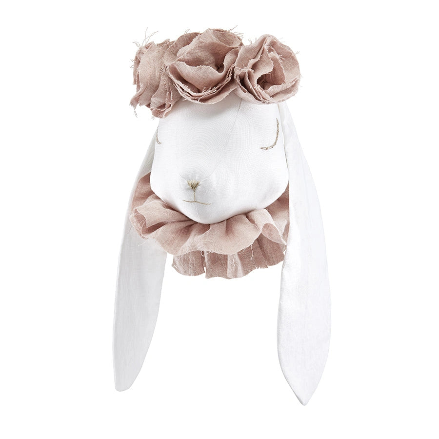 Handmade Linen Rabbit with Powder Flowers - Charming Nursery Decor