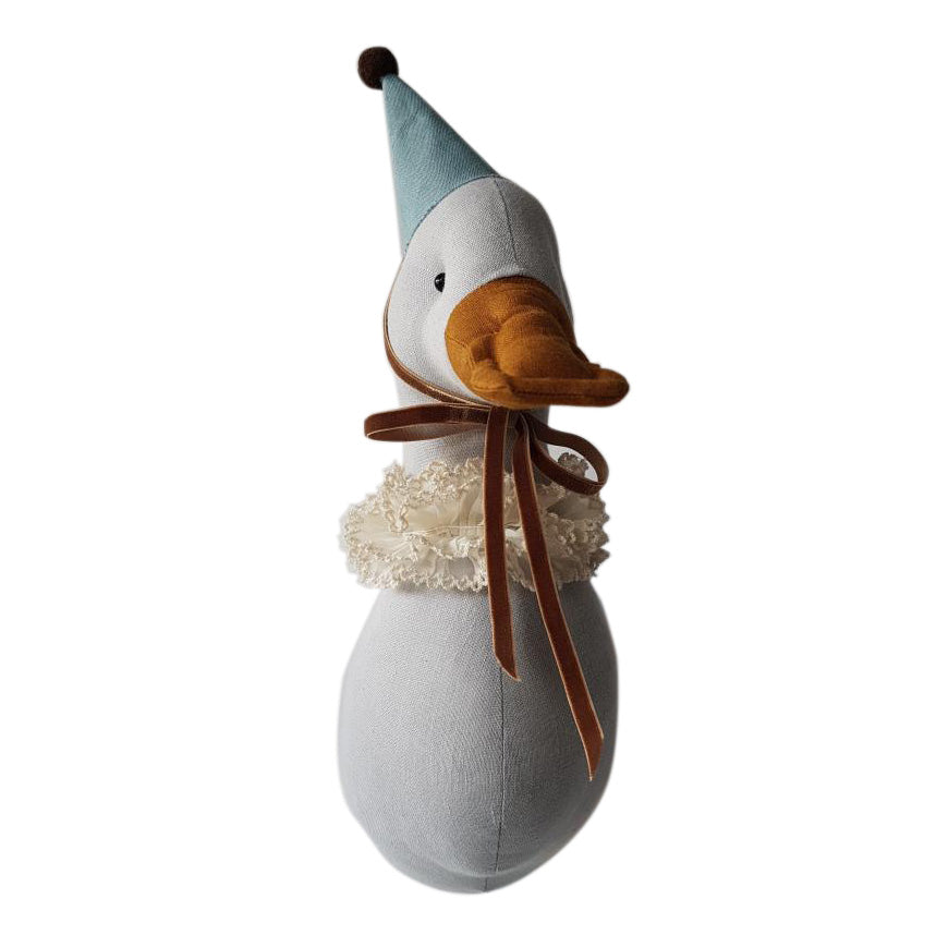Handmade Pigeon Linen Duck Circus with Turquoise Cap - Charming Nursery Decor