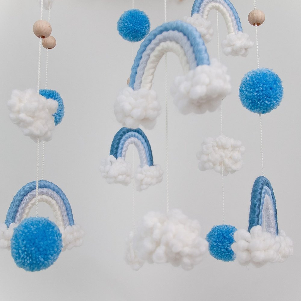 Baby Crib Mobile, Light Blue Rainbows - TilianKids