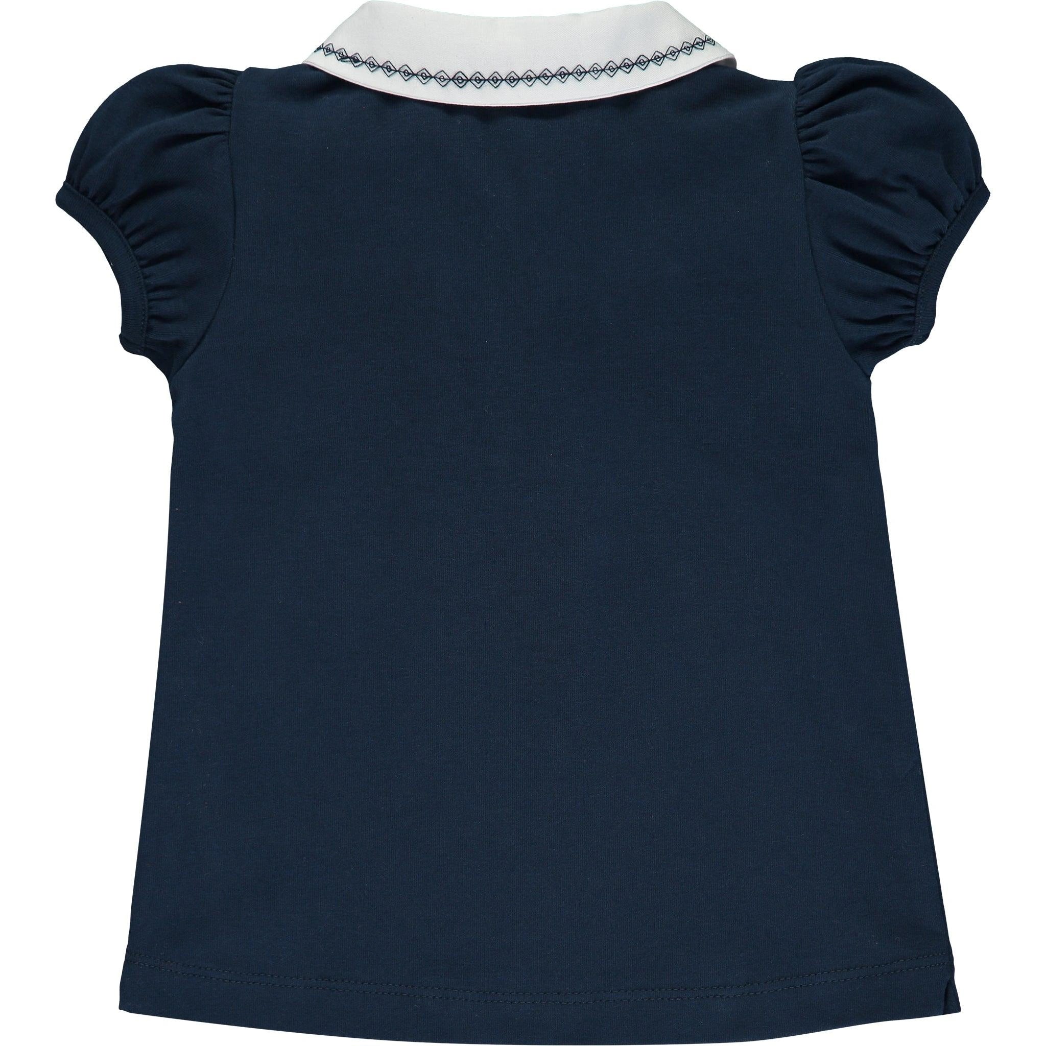 Girls Polo Shirt with Navy Embroidery - TilianKids