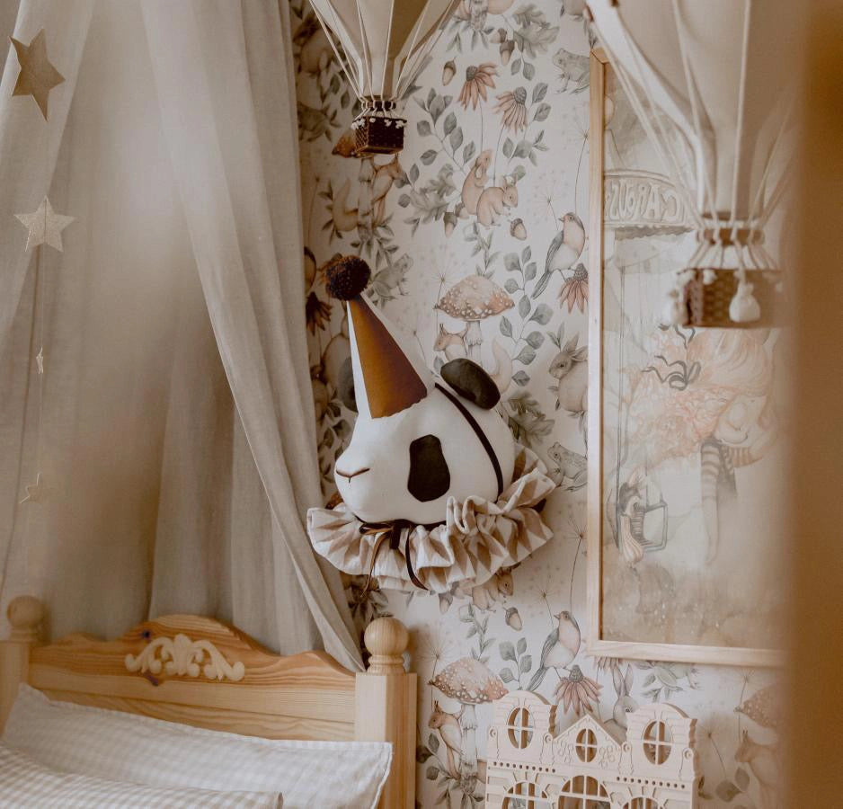 Handmade Vanilla Linen Panda with Cap - Charming Nursery Decor