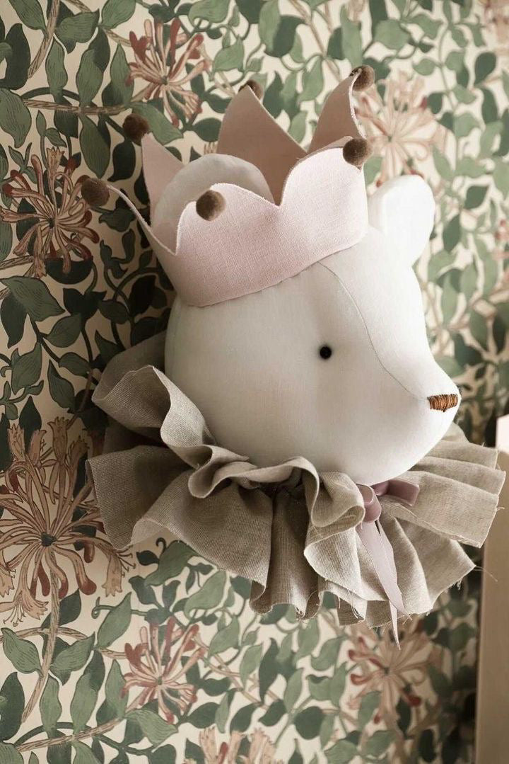 Handmade Linen Bear with Powder Crown - Elegant Nursery Decor