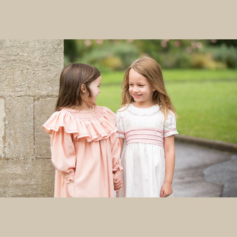 Smocked Linen Dress with Front Pockets for Girls - TilianKids