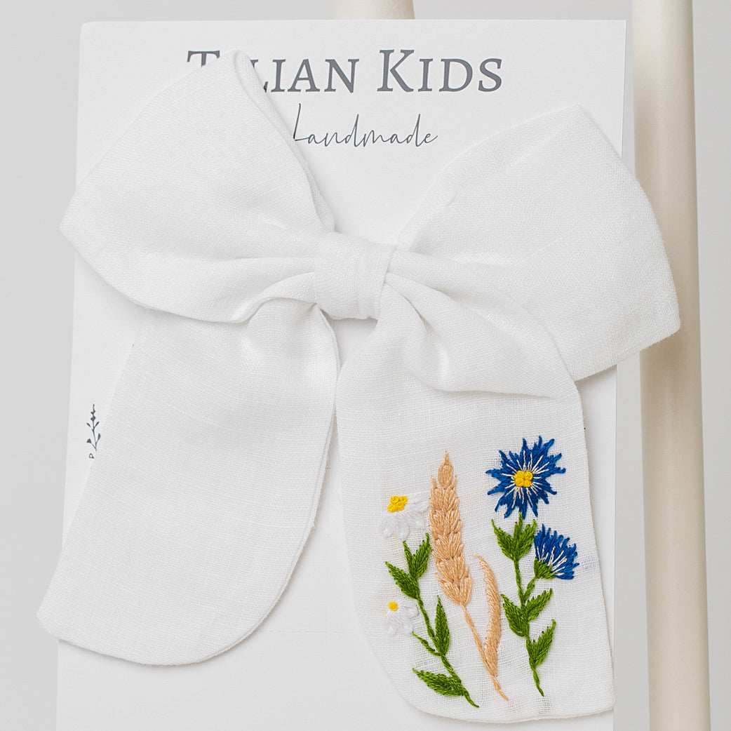 Cornflower Embroidered Bow