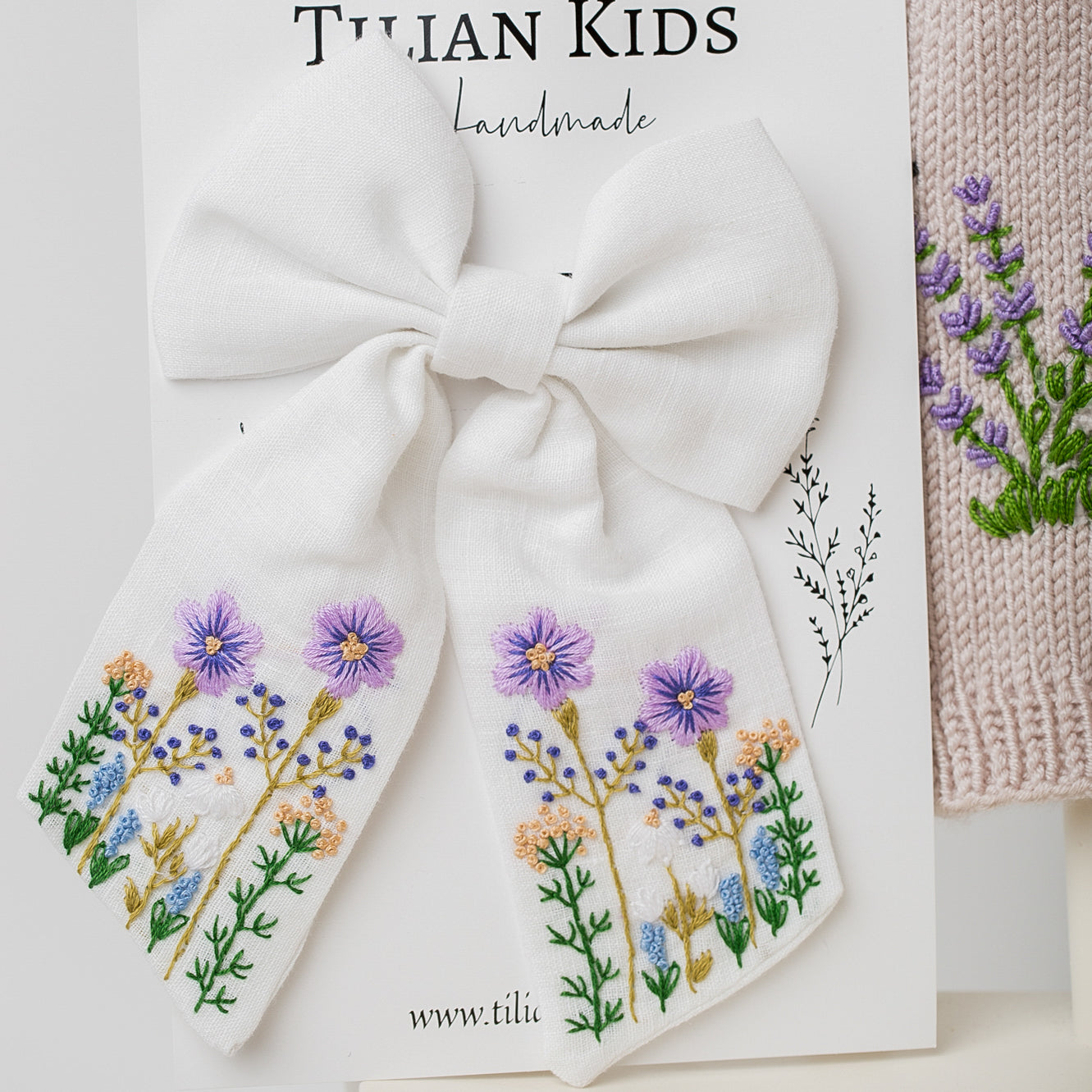 Chicory Hand Embroidered Bow