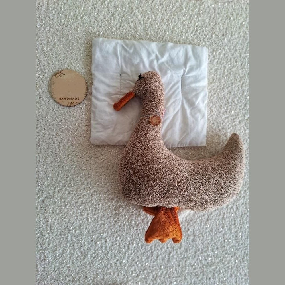 Handmade Long Eyelashes Dark Beige Plush Goose Nursery Decor - TilianKids