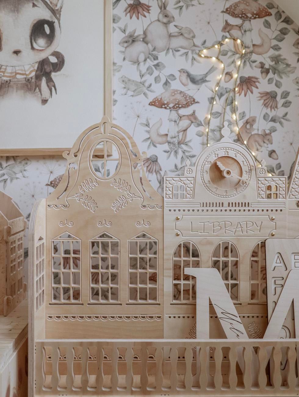 Modular Wooden Libarary Dollhouse Nursery Decor