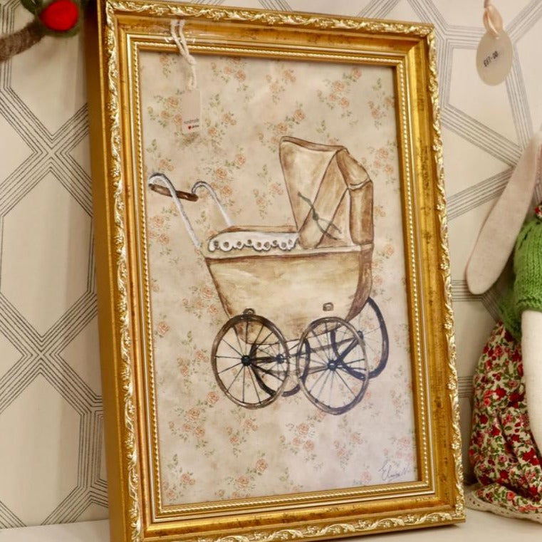 Beautifully Printed the Picture Comes with Golden Frame - Vintage Baby Carriage - TilianKids