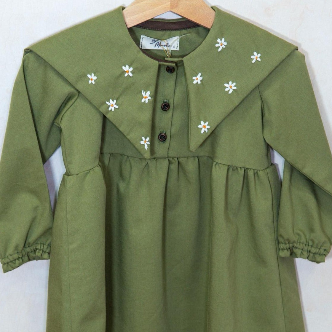 Girls' Green Floral Embroidered Dress (Ages 1-7)