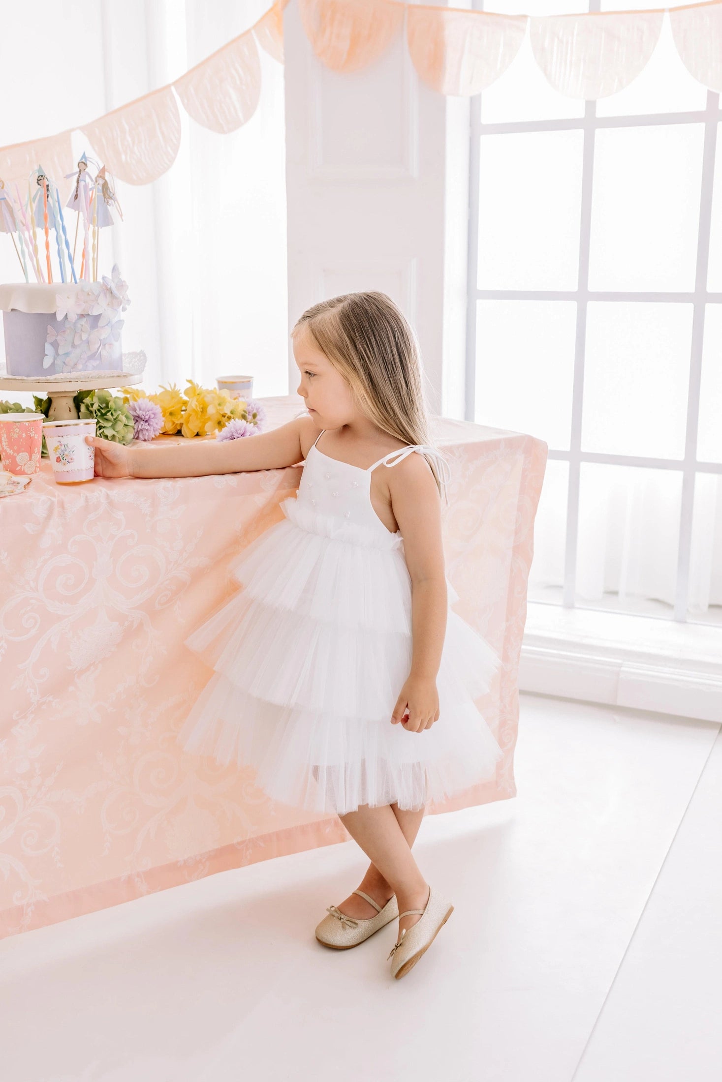 Silk-Embellished Flower Girl Dress