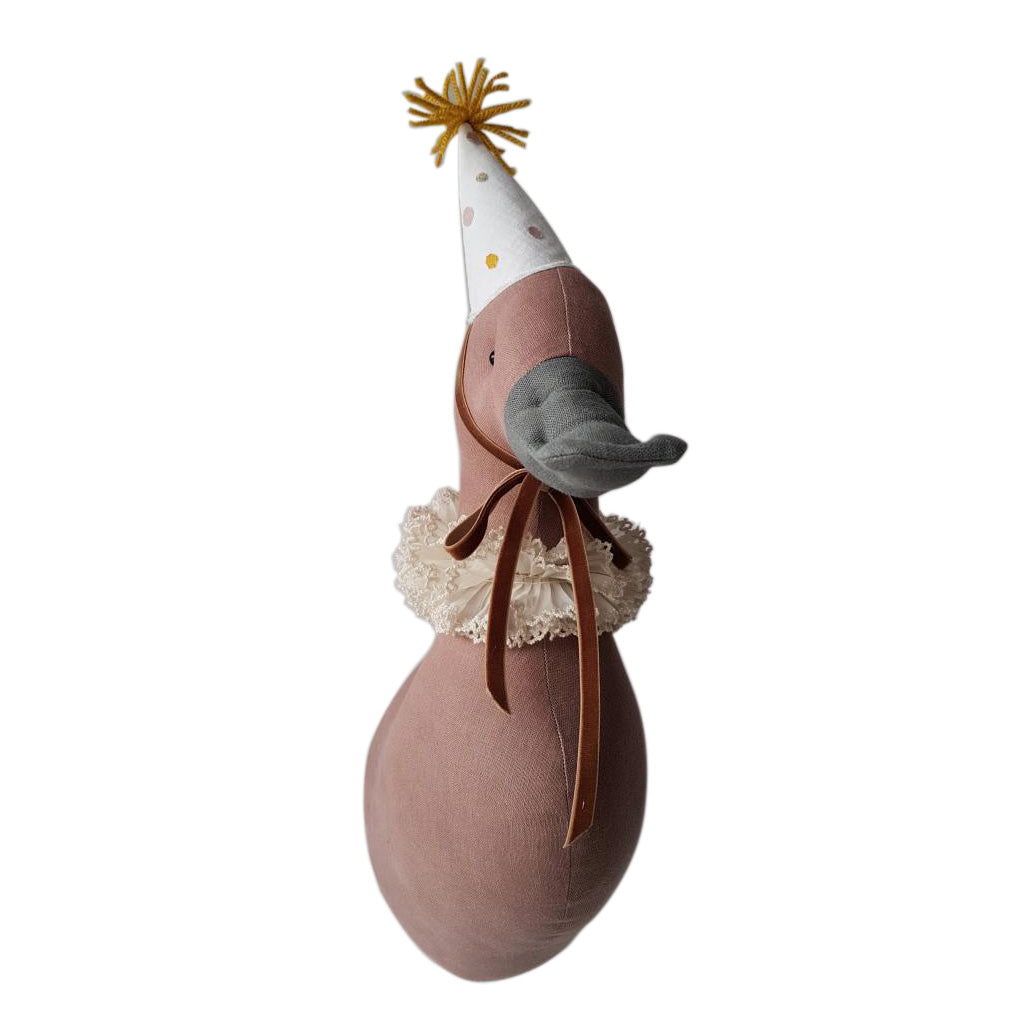 Handmade Linen Duck Circus with Brown Cap - Charming Nursery Decor