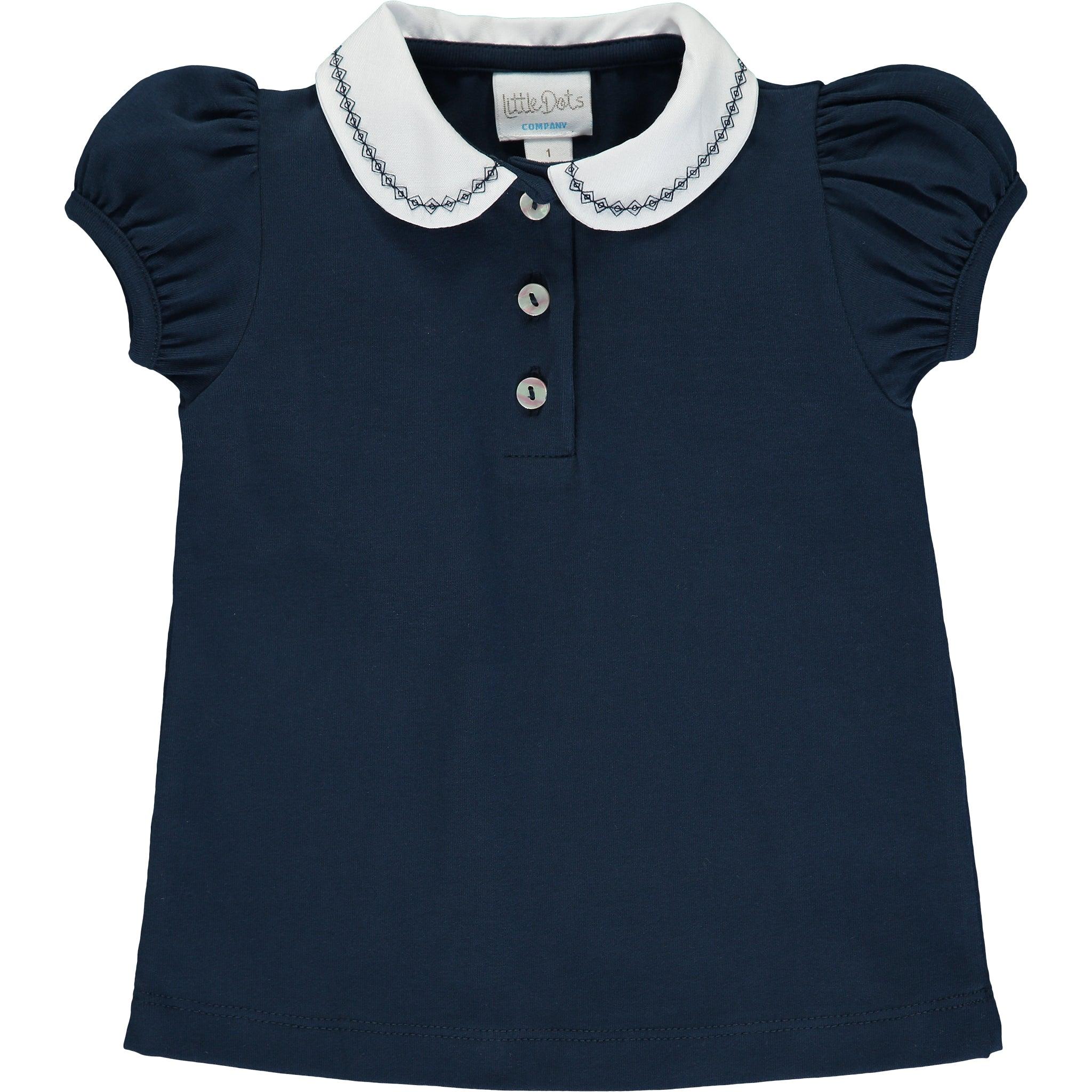 Girls Polo Shirt with Navy Embroidery - TilianKids
