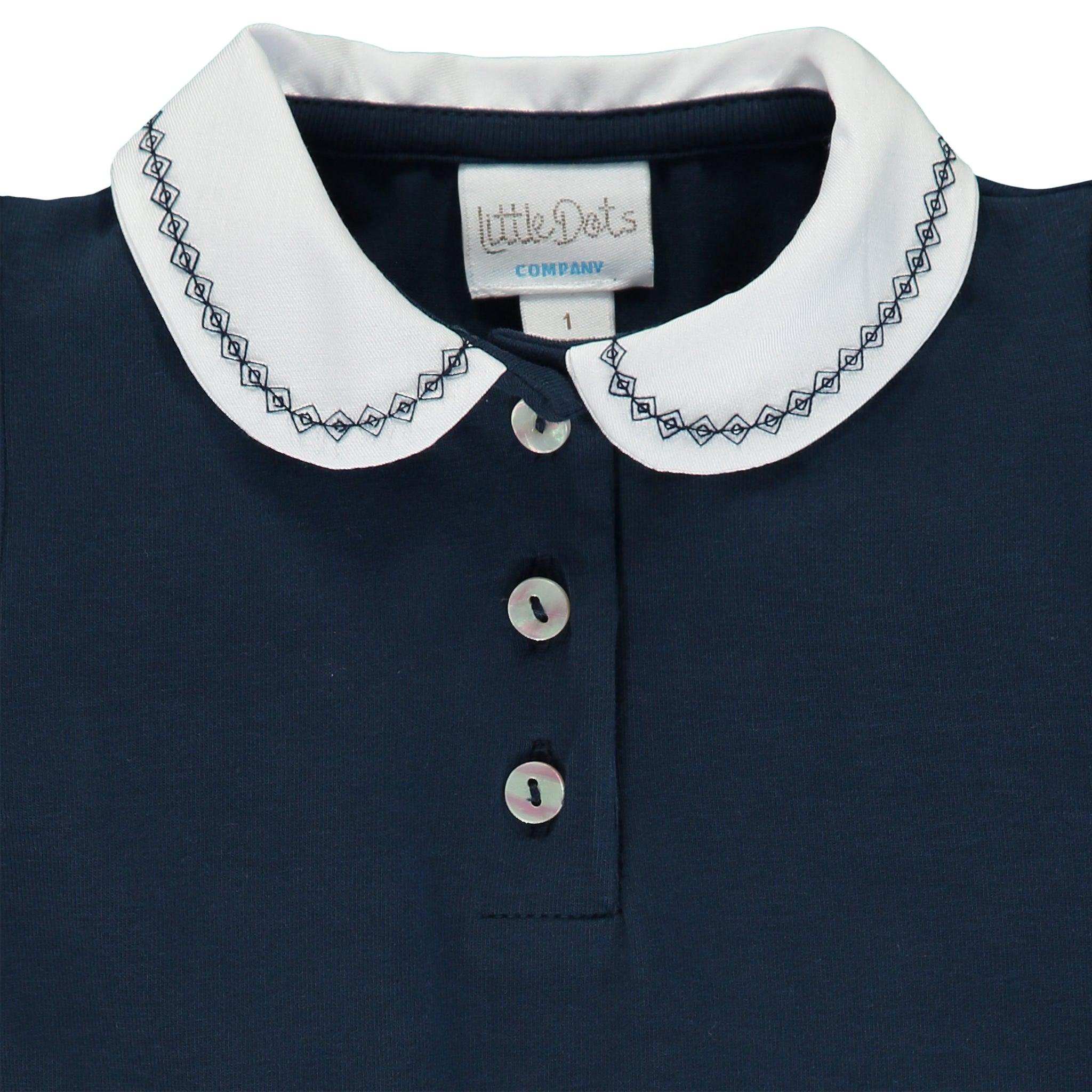Girls Polo Shirt with Navy Embroidery - TilianKids