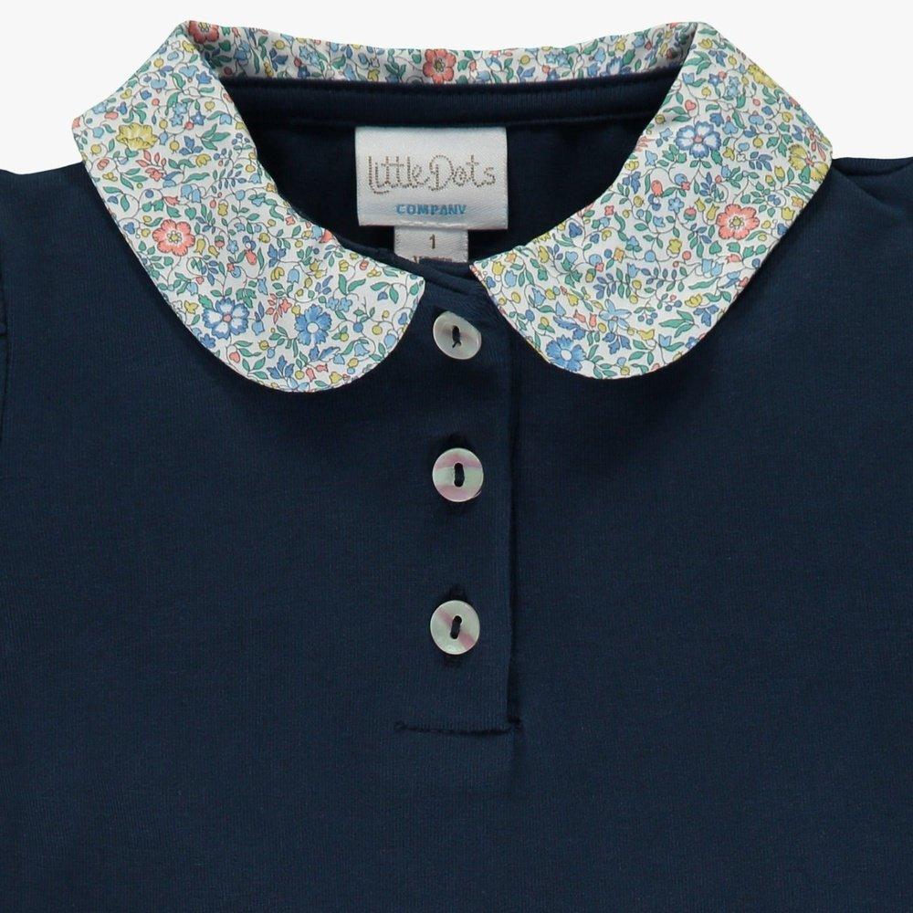 Navy Blue Girls Polo Shirt with Liberty Eloise - TilianKids